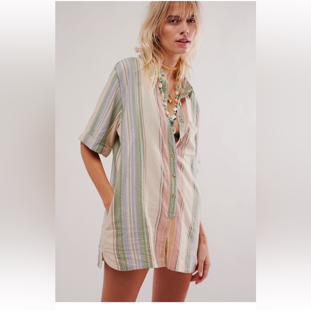 Free People Striped Button-Up Romper